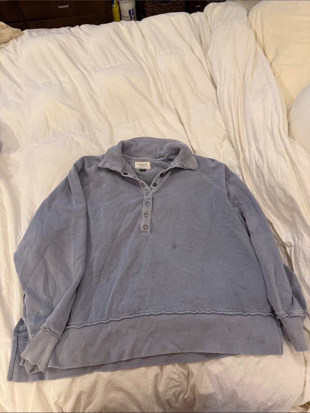 American Eagle Outfitters faded light blue pullover henley sweater